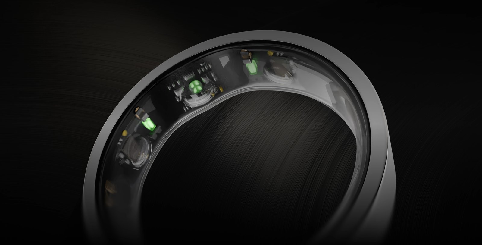 Hart Ring, close-up at an angle with its sensors visible, on a black background
