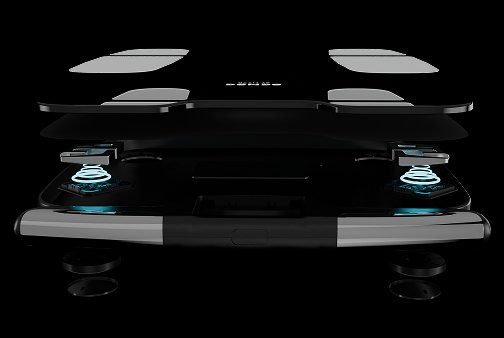 Exploded view of the Sense Pro scale showing its layers and load cells