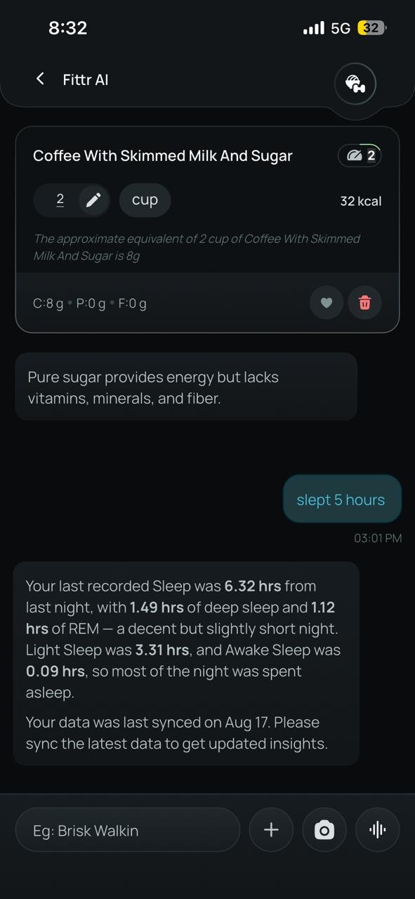 Hart AI Chat app screen. A sleep question answered from the person's own data
